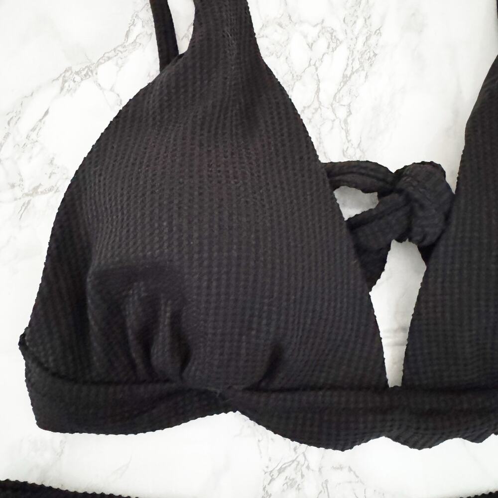 AERIE Waffle Longline Triangle High Cut Cheeky Bikini Black XL XXL - Picture 6 of 9